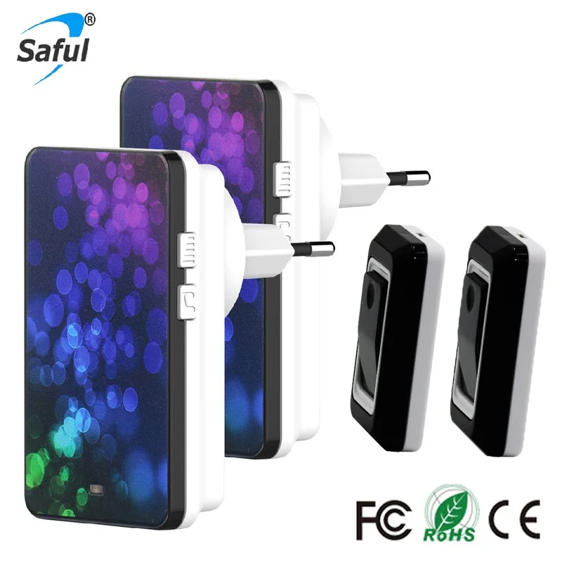 

Saful Wireless Door Bell Waterproof Doorbell EU Plug-in with 2 Outdoor Transmitter and 2 Indoor Wireless Doorbell Receiver
