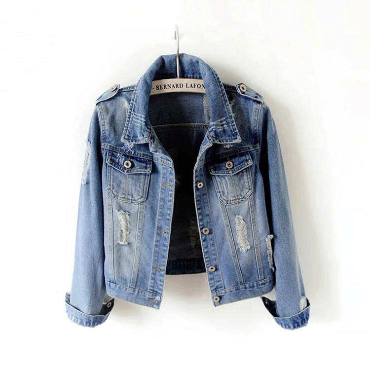

Fashion women cultivate one's morality hole long sleeve short jacket joker jean jacket female code students coat jacket