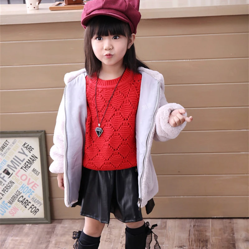 

Girls thickened long hooded faux fur coat children fashion party coat imitation rabbit fur coat outdoor play wild jacket FPC-122