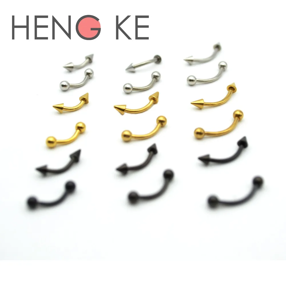 

TITANIUM STEEL SPIKES EYEBROW RING CURVE BAR PIERCING JEWELRY 16G 5/16" Steel Black Gold Ball Nipple Ring Body
