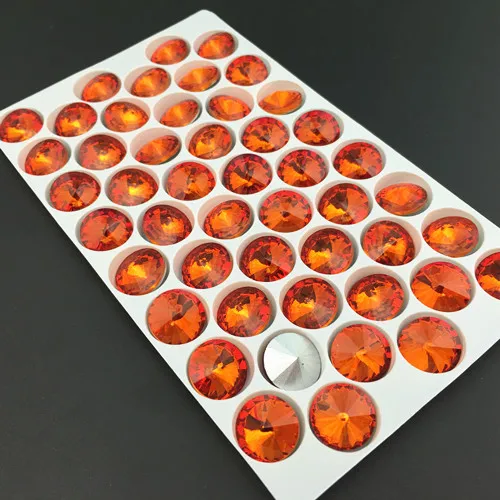 Стеклянные кристаллы 6 мм 8 мм 10 мм 12 мм 14 мм 16 мм 18 мм необычные цвета микс круглые Rivoli Форма Клей На Стразы бусины рукоделие diy отделка - Цвет: orange red