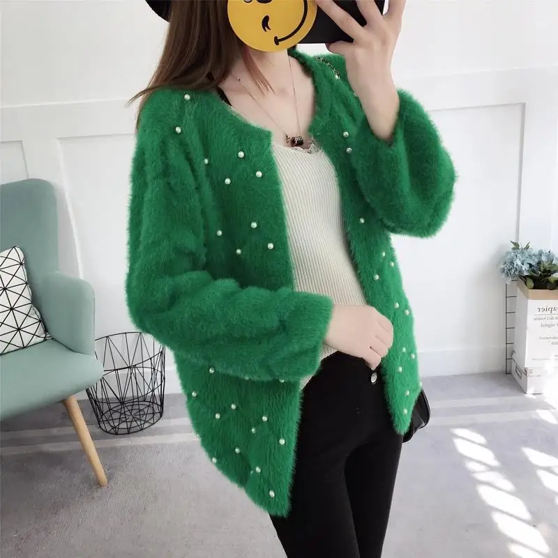 2017 Autumn spring Nail bead Sweater Cardigan feminino Female Casual Knitted Mohair Cardigans Women beautiful Sweaters Coat Knit |