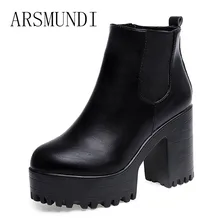 

ARSMUNDI Fashion Women Boots Square Heel Platforms Zapatos Mujer PU Leather Thigh High Pump Boots Motorcycle Shoes Hot Sale L343