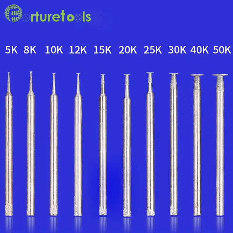 50pcs diamond mounted point dremel rotary tool mounted wheels Head dia 0.5~16mm Shank dia 2.35mm and 3mm shapes type K TZ46