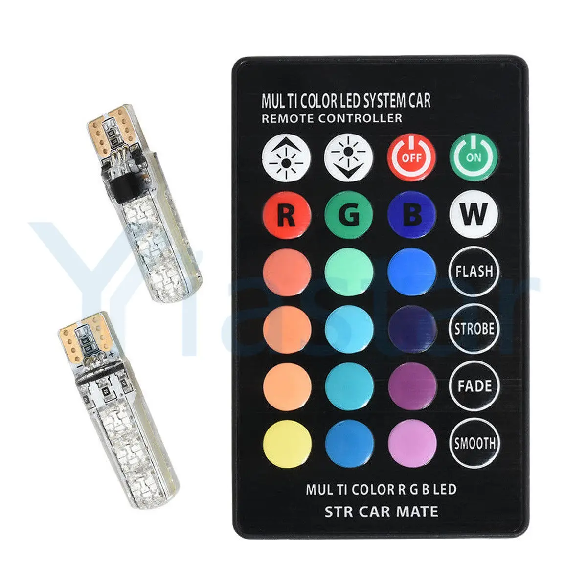 100PCS RGB T10 W5W Led 194 168 W5W 5050 SMD Car Dome Reading Light Automobiles Wedge Lamp RGB LED Bulb With Remote Controller