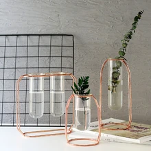 Новая роза золотой цвет Рамка стеклянная Гидропоника бутылка стеклянная ваза для цветов контейнер с металлической подставкой стеклянная ваза горшок для растений