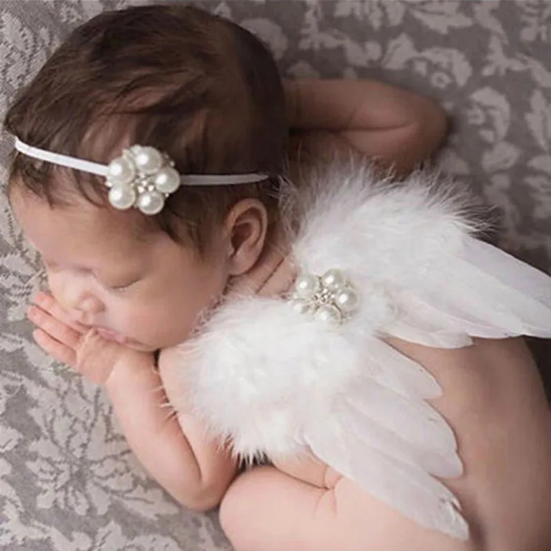 chinatera Newborn Angel Feather Wings Photography Props Headband 