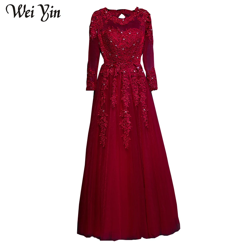 

WeiYin Vestido Festa Longo Appliques Long Sleeve Red Black Evening Dresses New Arrival Formal Dress Evening Gowns Abendkleider