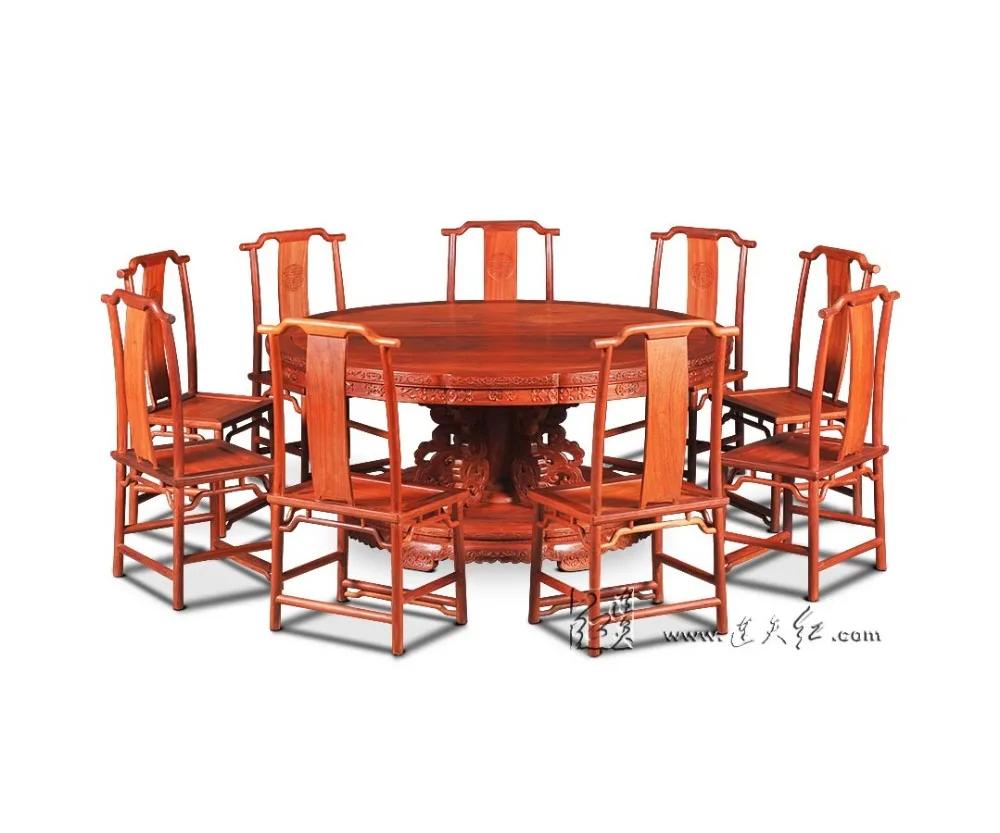 Round Table with Turntable 1.8M Rosewood Dining Furniture Solid Wood Annatto Board Redwood Living Office classical antique desk