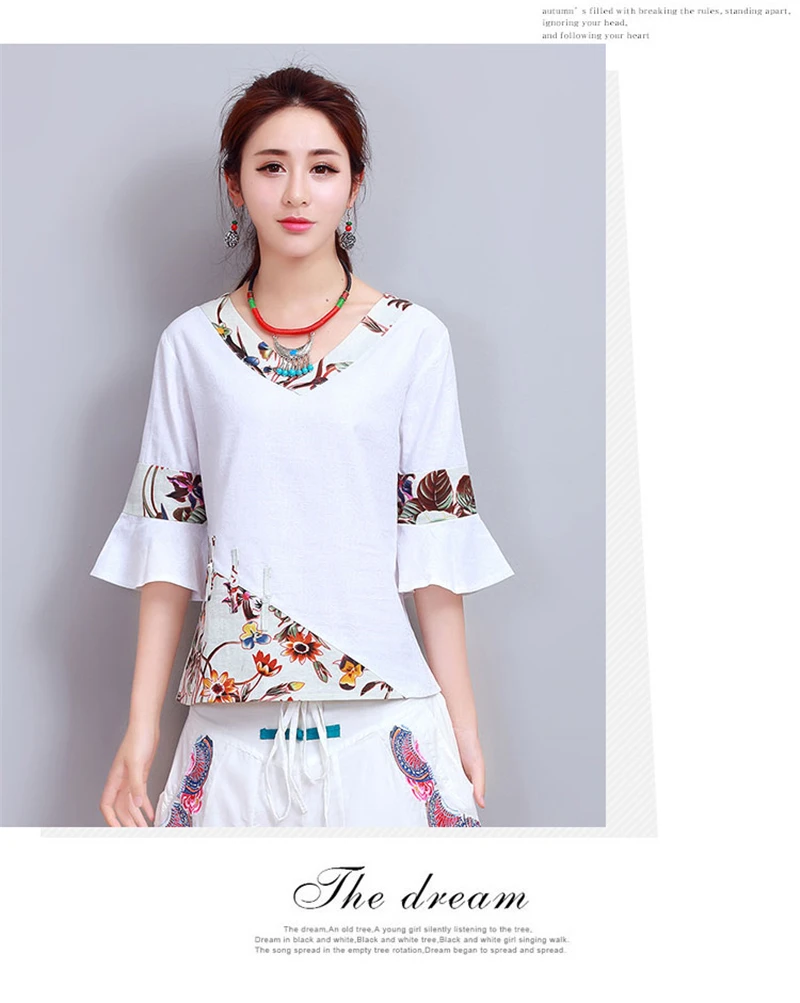 Camisetas Mujer, футболка в китайском стиле, женская, винтажная, элегантная, в стиле Харадзюку, в этническом стиле, плюс размер, XXL, принт, v-образный вырез, рукав-бабочка