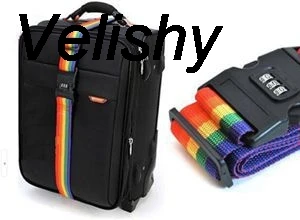 Velishy 1Pc 200cm Rainbow Travel Adjustable Luggage Suitcase Strap with Coded Lock Secure Lock Safe Belt Strap baggage Belt