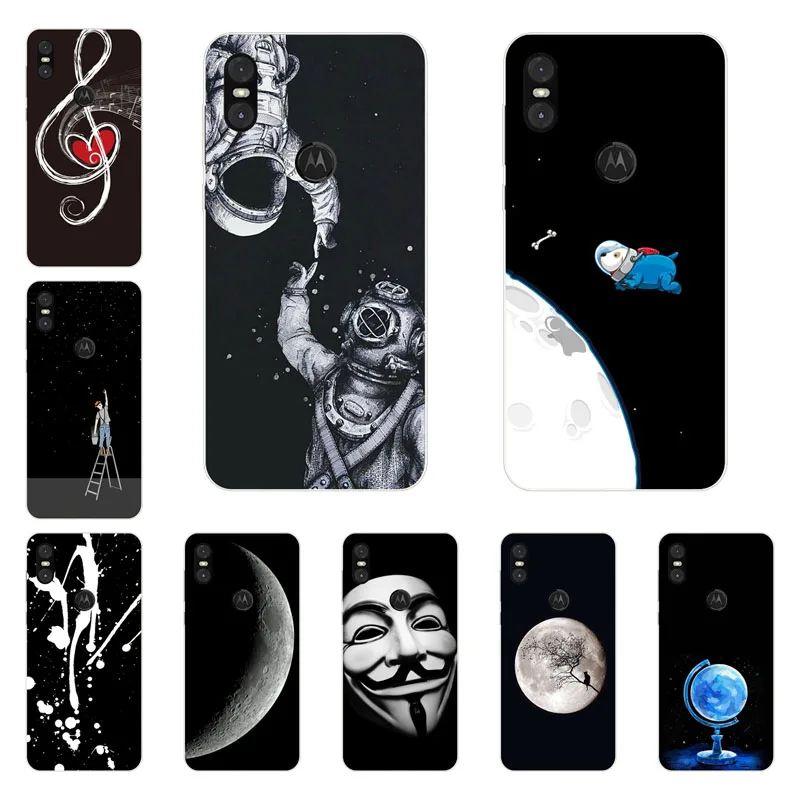

for Motorola One P30 Play Case,Silicon astronauts Painting Soft TPU Back Cover for Motorola Power P30 note Phone Bags shell