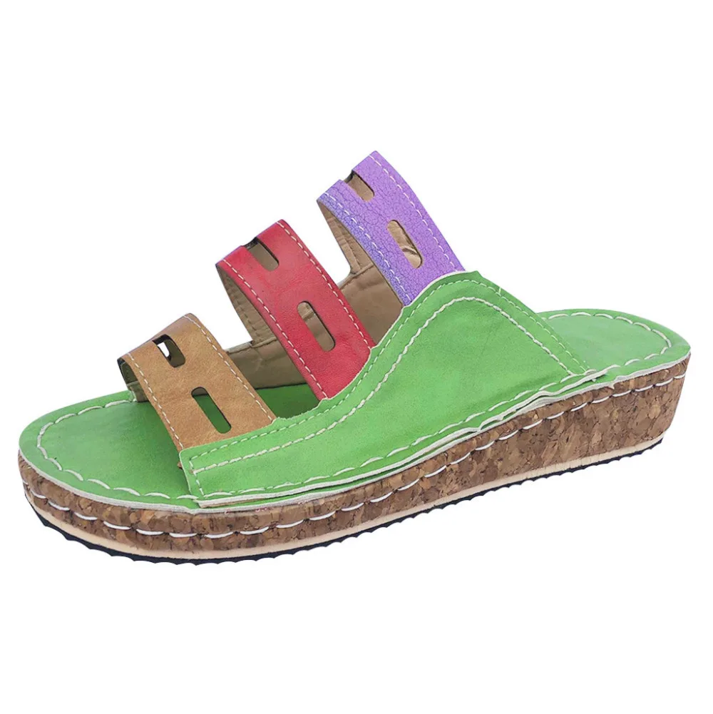 2019 Women's fashion plus size gladiator sandals ladies casual wedge with color matching platform sandals slippers 40J2 (4)