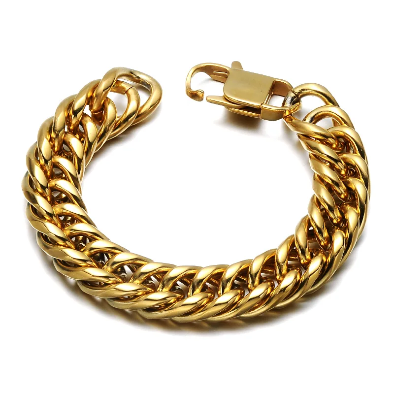 

Drop Shipping HIP 316L Stainless Steel Thick Link Chain Bracelets For Men Gold Jewelry Cuban Bracelet 8.6inch (22cm)