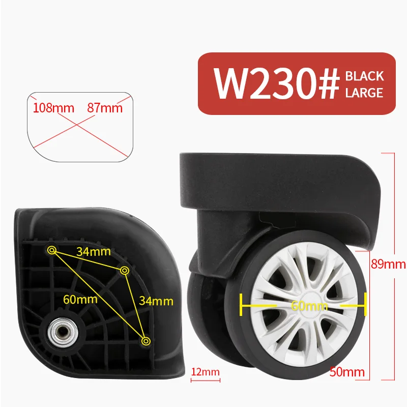 Чемодан и сумки аксессуары чемодан на колесах Замена Универсальный колеса для путешествий Чемодан аксессуары rolling Чемодан ролики - Цвет: W230 Large  Black