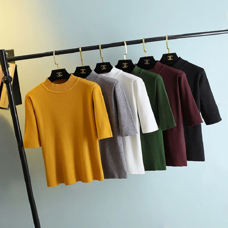 

Fashion Spring And Autumn Women Sweater Five-point Sleeve Sweater Knit Cashmere Sweater Slim Korean Wind Elastic Truien Dames