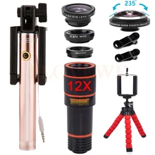 Комплект объектива камеры телефона 12X телеобъектив зум линзы 4в1 широкоугольный макрообъектив 235 градусов линзы Рыбий глаз для смартфона iPhone