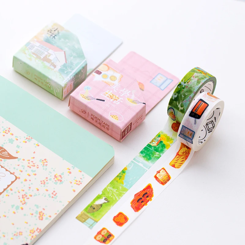 

New 8 Style Japanese Masking Washi Tape Cute Kawaii Illustration Decorative Adhesive Tape Diy Scrapbooking Sticker Label