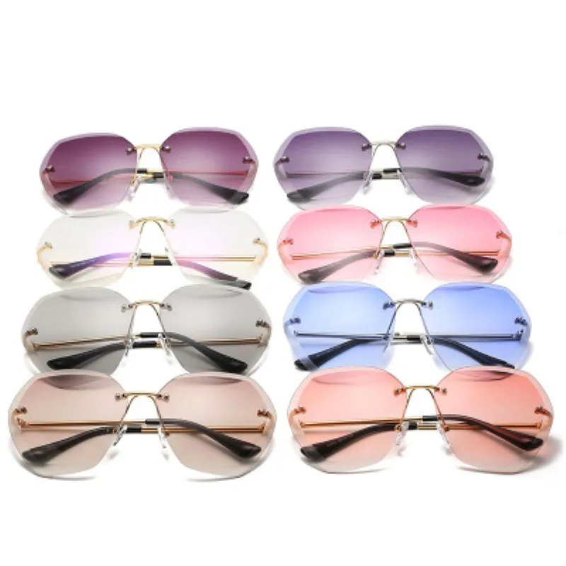 Luxury Vintage Rimless sunglasses women Brand Designer Oversized sunglasses Female sun glasses for lady Mirror Shades UV400