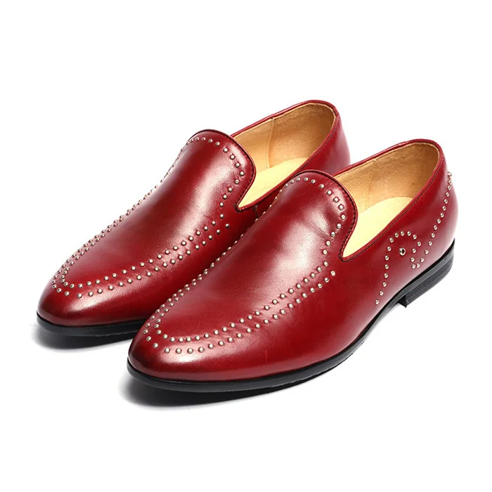 

2016 New Arrival Fashion Genuine Leather Designer Brand Man Oxfords Rivets Slip-on Dress Rubber Shoes For Men GLM454