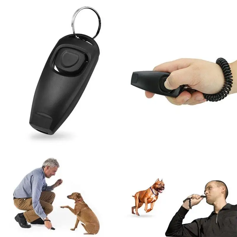 Dog Clicker 2 in1 Dog Pet Puppy Cat Training Clicker Whistle Click Trainer Obedience Black