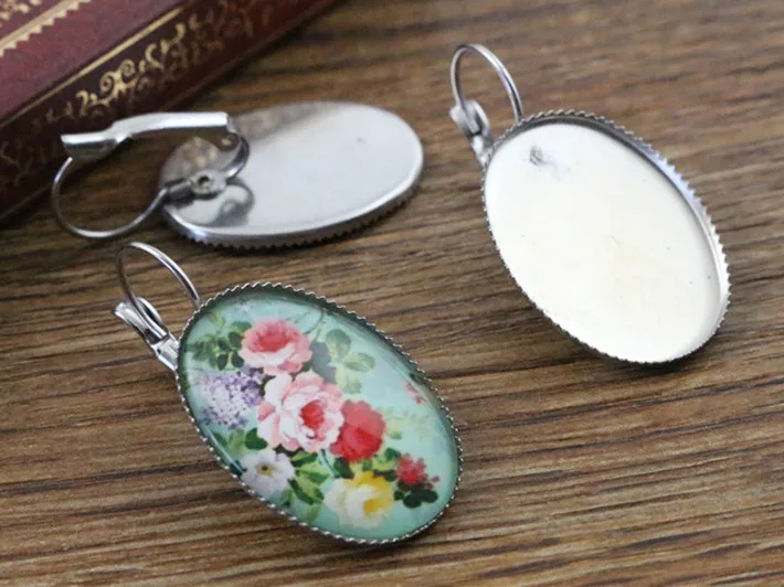 18x25 мм 10 шт нержавеющая сталь Французский рычаг назад серьги пустой/основание, подходит 18x25 мм овальные стеклянные кабошоны; серьги безели(L5-34