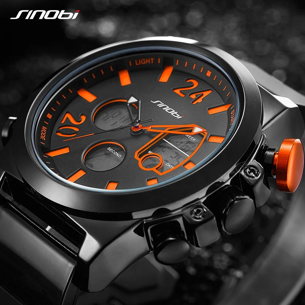 

2019 SINOBI Men Wrist Watches Double display LED Chronograph Clock Man Military Waterproof Quartz Male Watches Relogio Masculino