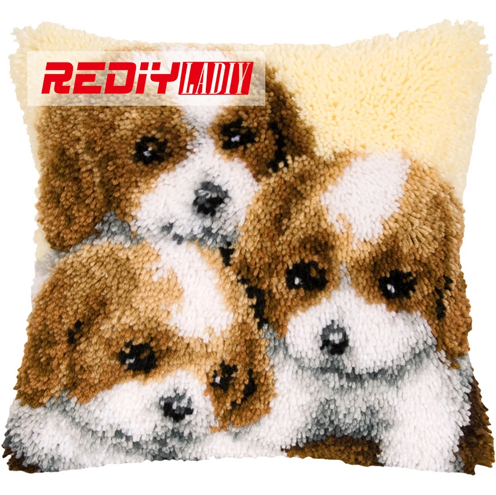 3D Latch Hook Pillow Kits Three Dog Brothers DIY Needlework Crocheting