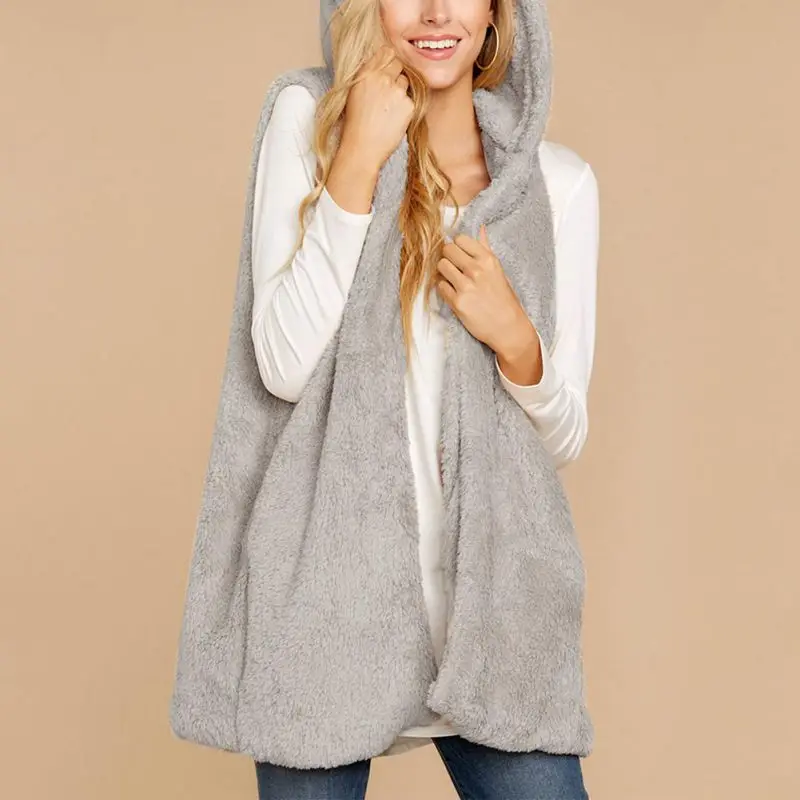 

Autumn Women Casual Vest Solid Color Sleeveless Warm Fleece Vest Lady Cardigan Coat Hoodies Fashion Jacket