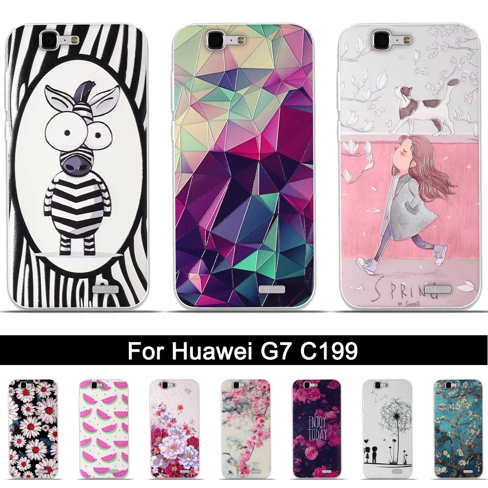 Soft TPU Back Cover Case For Huawei G7 Relief 3D Printing Silicone Ascend L01 L03 C199 Protective Shell | Мобильные телефоны и