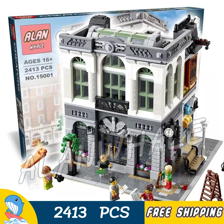 

2413pcs Creator Expert Brick Bank Office Plaza Construction 15001 Model Modular Building Blocks Toys Bricks Compatible With Lego