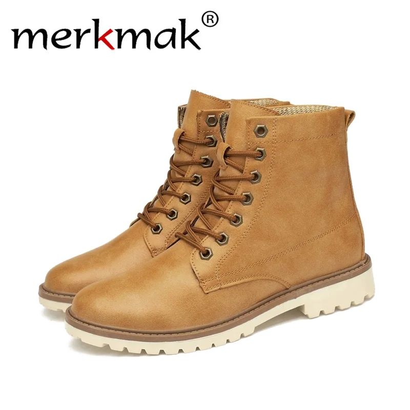 

Merkmak 2018 Men Boots New Fashion Genuine Leather shoes Men Casual oxfords Winter boots shoes outdoor velvet Drop shipping