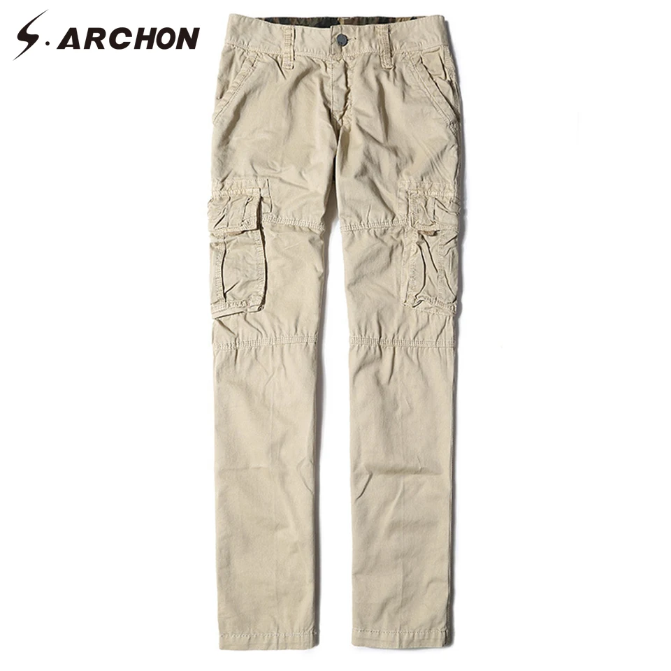 

S.ARCHON Spring Casual Multi Pockets Tactical Cargo Pants Men Plus Size Loose Military Pants Cotton Breathable Quick Dry Trouser