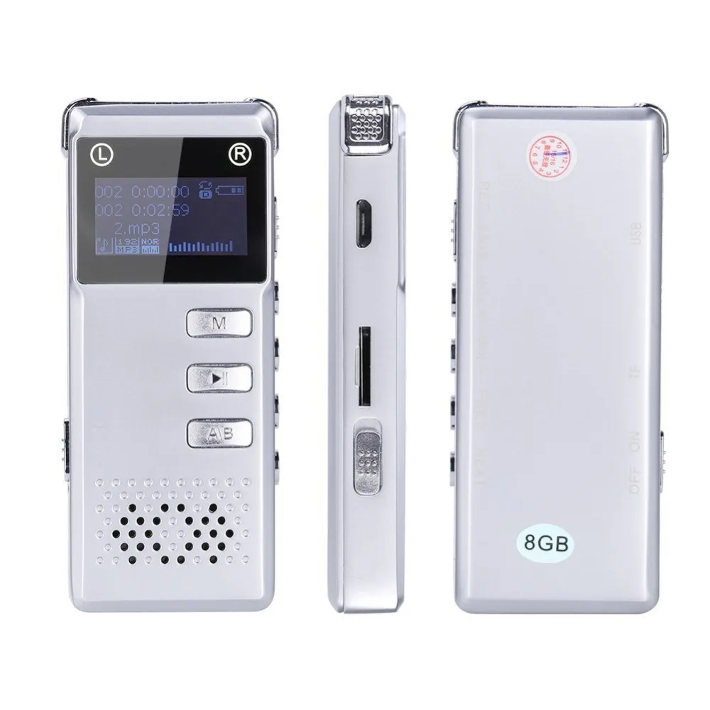 Portable 8GB Digital Audio Voice Recorder Dictaphone Stereo Recording with MP3 Player Support TF card -Gray Consumer Electronics