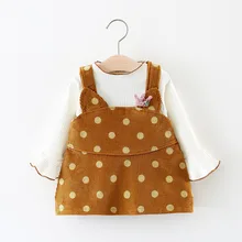 

MBBGJOY Baby Girls Dress Sets 2pcs Corduroy Dots Strap Dresses +Top for 0-3T Toddler Kids Children Clothing A-Line Dress