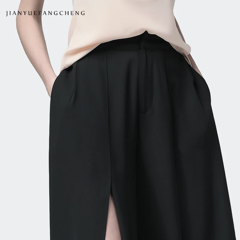 Summer Women' Skirt Pants Black Chiffon Side Split Loose Wide Leg Capris Pantas Fashion Cool Streetwear Casual Female Bottoms Summer Women' Skirt Pants Black Chiffon Side Split Loose Wide Leg Capris Pantas Fashion Cool Streetwear Casual Female Bottoms