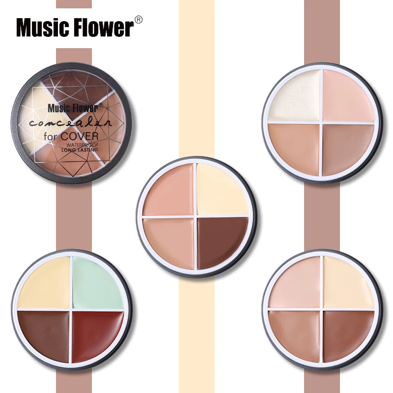 

Music Flower 4 Color Corrector Concealer Makeup Palette Waterproof Long Lasting Concealing Cream Natural Face Contour Cosmetics