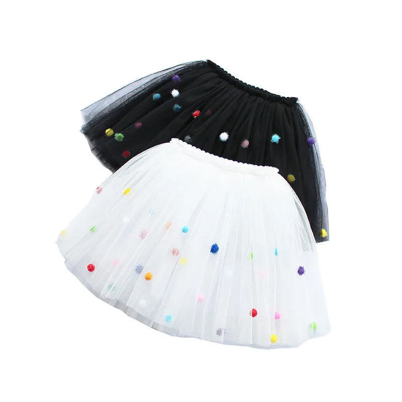 

2019 Summer Baby girl Multilayer Tulle Tutu Skirt Colorful Pompom Princess Mini Skirts Children Clothing Pettiskirt Girl Clothes