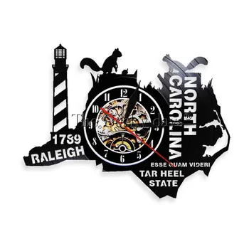 

1Piece Raleigh Wall Clock North Carolina Skyline NC State Wall Light United States Vinyl Record Wall Art Handmade Gift