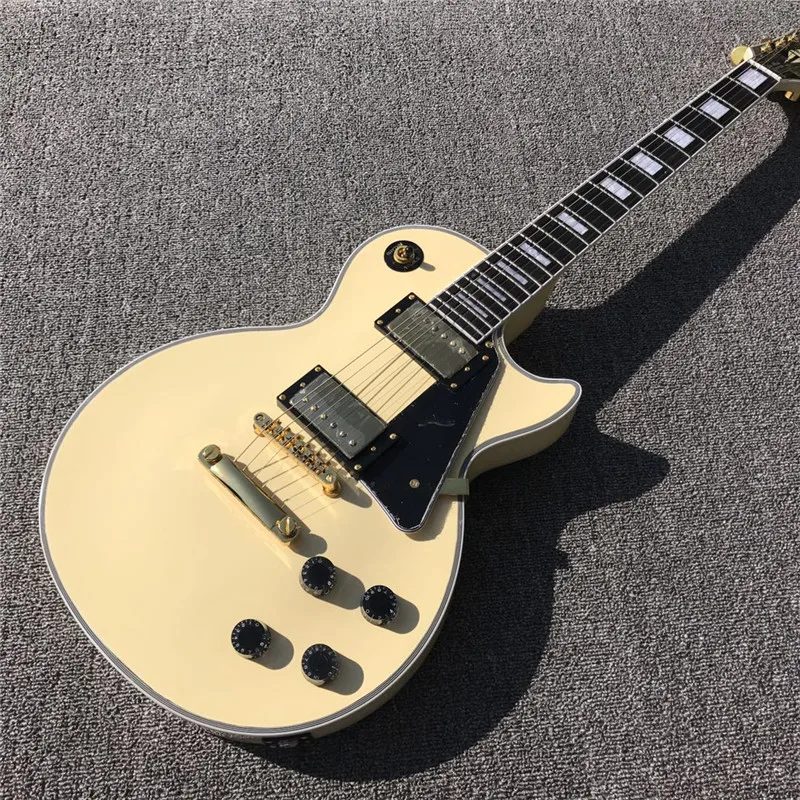 

Hot sales cream yellow color electric guitar with 6 strings and gold accessories electric guitars 2019