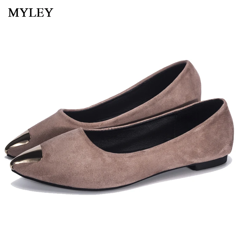 

MYLEY Women Suede Flats Shoes High Quality Basic Colorful Pointed Toe Shallow Comfortable Slip On Walking Loafers+Free Insole