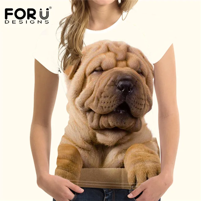 FORUDESIGNS/футболка для женщин, Топы И Футболки, 3D Kawaii Shar Pei, футболка с принтом, женские дизайнерские футболки Harajuku, женская футболка, пара - Цвет: XQ0410BV