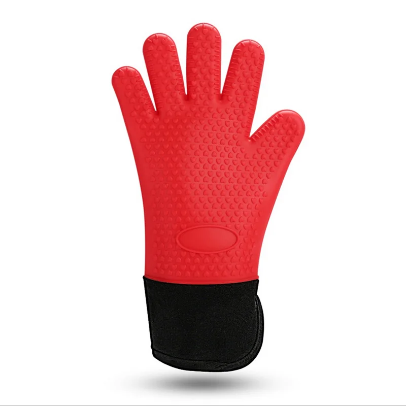 1 шт., длинные силиконовые перчатки для духовки, термостойкие перчатки для духовки, хлопковые перчатки, силиконовые перчатки для выпечки, для микроволновой печи, кухонный инструмент - Цвет: Красный