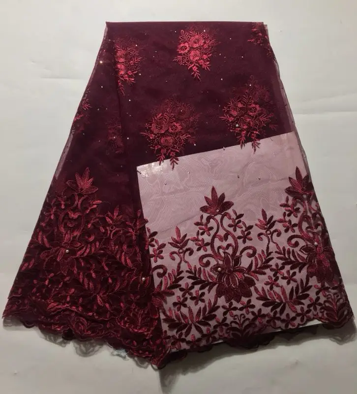 

Newest African Tulle Lace Fabrics With Stones Embroidery Net Lace African French Lace High Quality With Beads Wedding SLM030