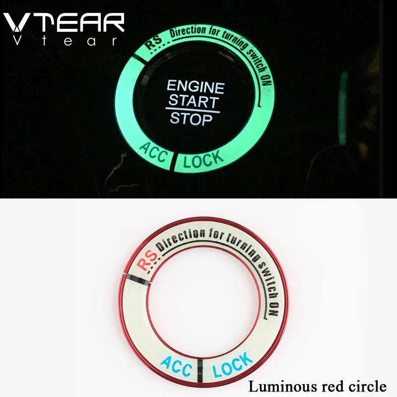Vtear для Toyota CHR C-HR, аксессуары для интерьера, кольцо зажигания, светящееся кольцо для ключей, декоративная наклейка, автомобильный стиль, переключатель зажигания, наклейка - Название цвета: Красный