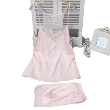 Дизайн, женский Шелковый пижамный комплект,, сексуальное кружевное нижнее белье для девочек, модный пеньюар Mujer, атласная пижама, одежда для сна, домашняя одежда