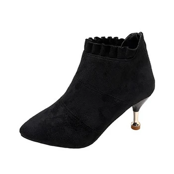 

Women boots fashion pleated pointed toe high heels ldadies shoe warm short plush winter boots zapatos de mujer ladies women shoe