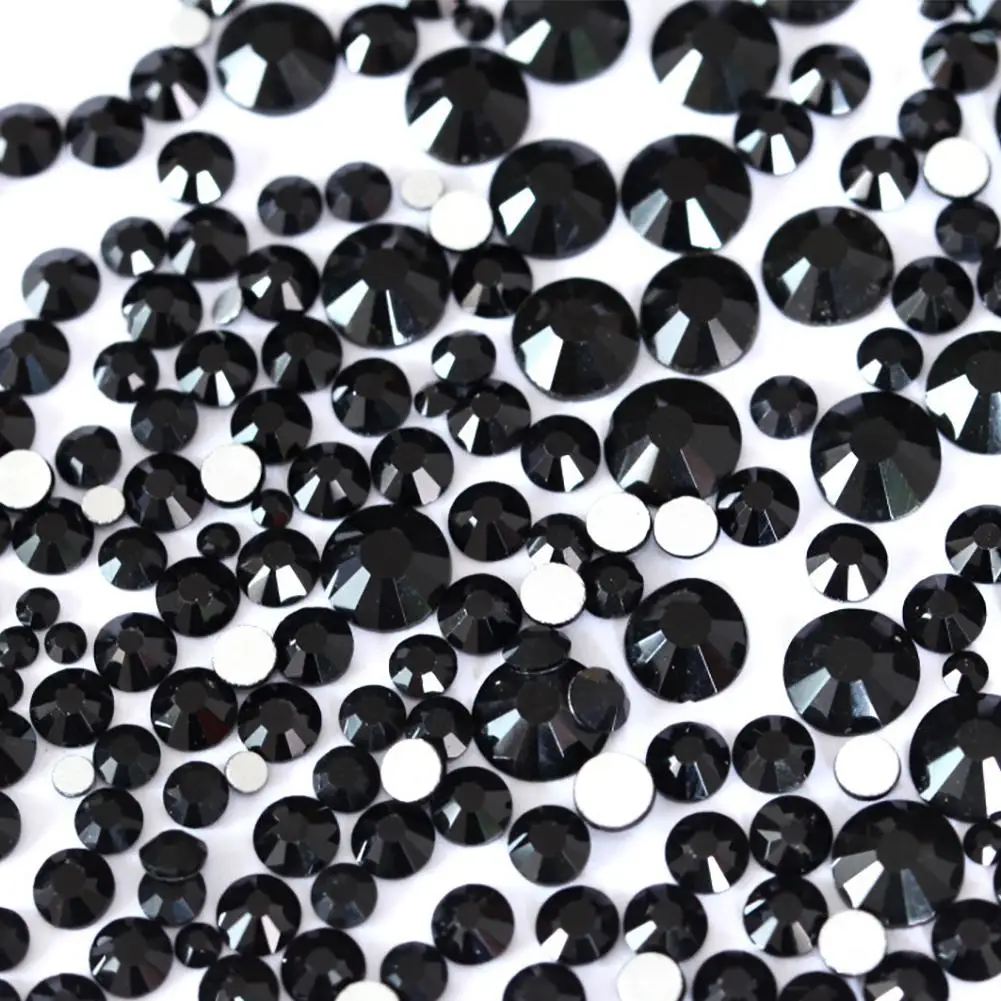 Buy New Glossy Black Rhinestones Nail Art Tips Decor
