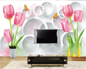 

beibehang 3d wallpaper custom fashion 3D embossed tulip fresh European TV background papel de parede wallpaper Home interior