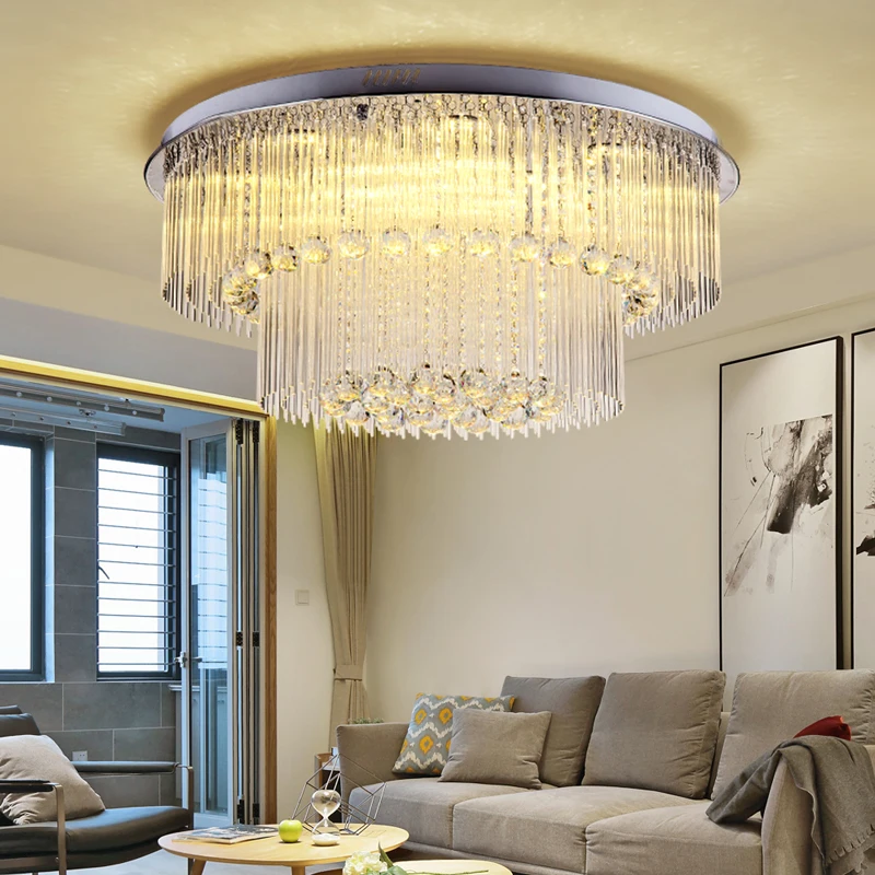 Sala de Estar Iluminação de Teto Lmparas de Techo Luz de Teto Cristal Levou Lâmpada Lustre Quarto Luminárias Plafonnier Rodada Luxo 2 Cristal LEVOU Luz de Teto Lâmpada Lustre